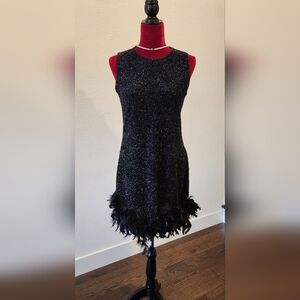 Source Unknown Black Sparkle Mini Dress with Feather Hem